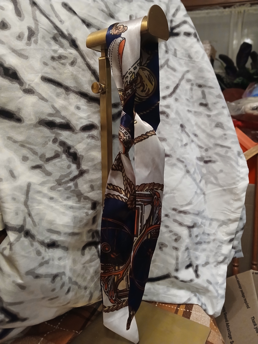 Silk Scarf in Navy and White - Women Bag Accessory